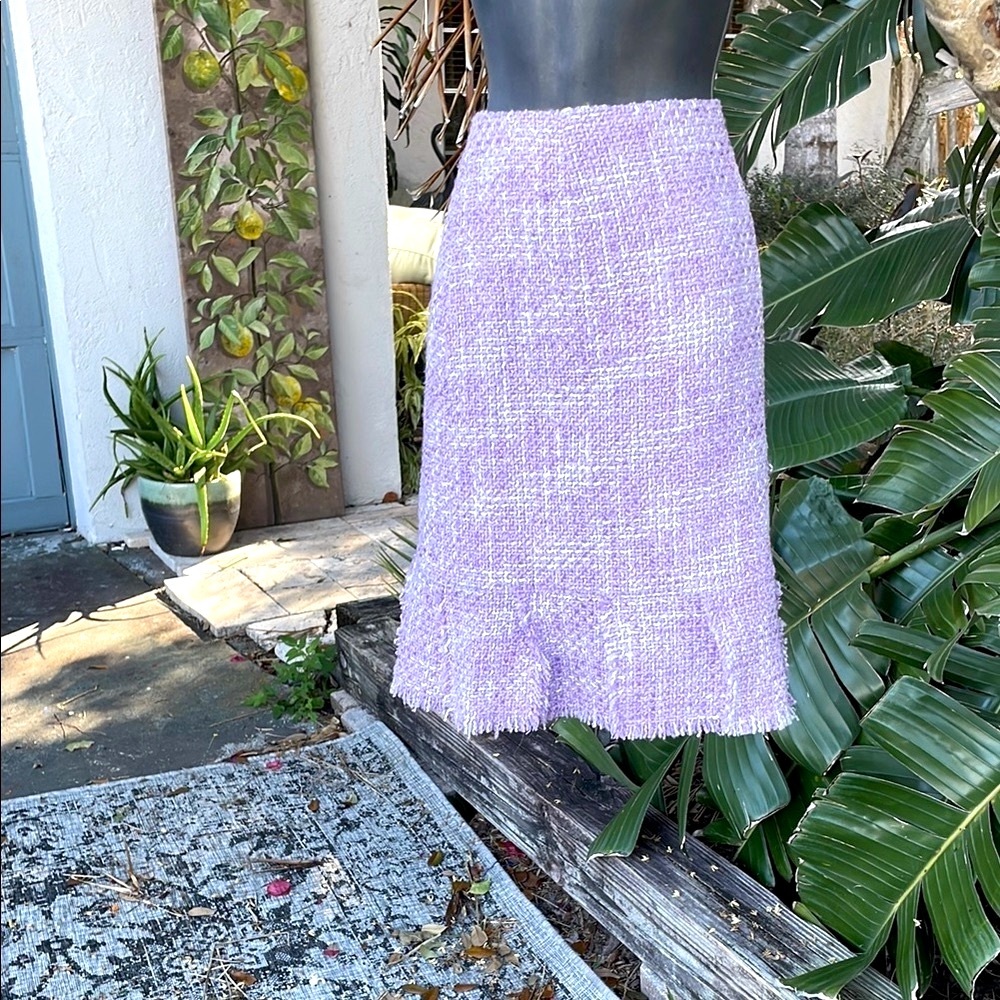 Lilly Rubin lilac tweed skirt with fringe car wash hem